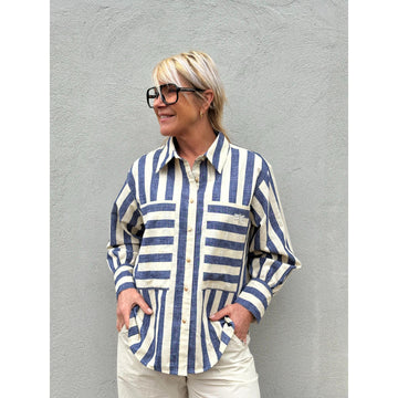 Gaspar Malmø Bluse Wide Stripe Blå Hvid