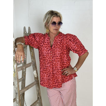 Gaspar Tunø SS Bluse Pink Rød Leo