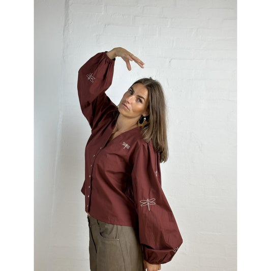 Gaspar Valencia Poplin Bluse Bordeaux