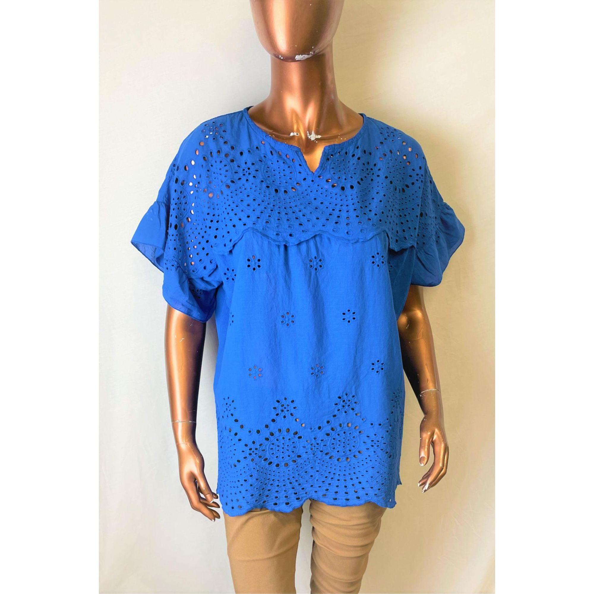 Italy Style Bluse M. V-Hals Broderi Anglaise Royal Bluse