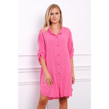 Italy Style Ensfarvet Bomuldsskjorte Pink