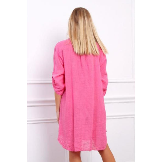 Italy Style Ensfarvet Bomuldsskjorte Pink