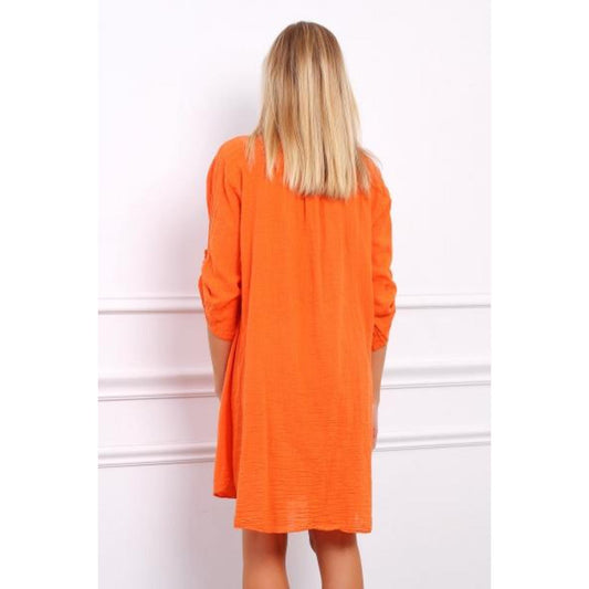 Italy Style Ensfarvet Bomuldsskjorte Orange