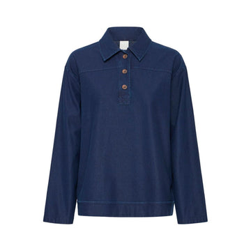 ICHI Kate Denim Bluse Dark Blue