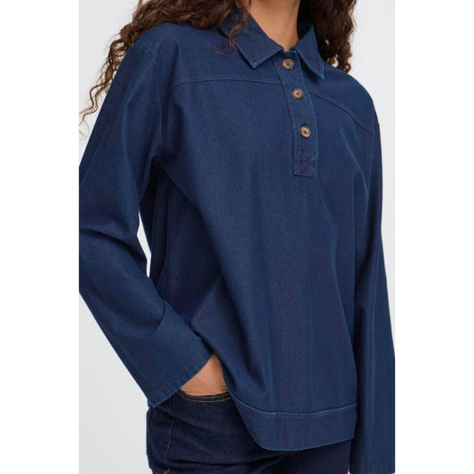 ICHI Kate Denim Bluse Dark Blue