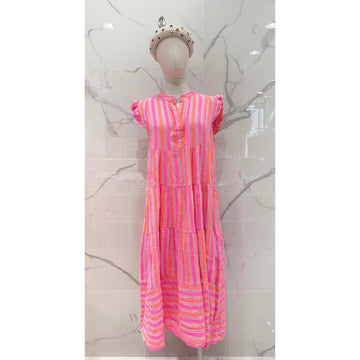 Italy Style Kjole Stribet Pink Orange Mix