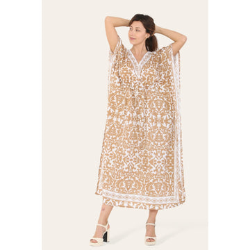Italy Style To Farvet Kaftan Beige Hvid