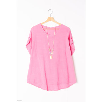 Italy Style Bluse Kortærmet Ensfarvet Pink