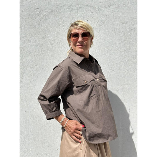 Gaspar Oslo Poplin Bluse Brun