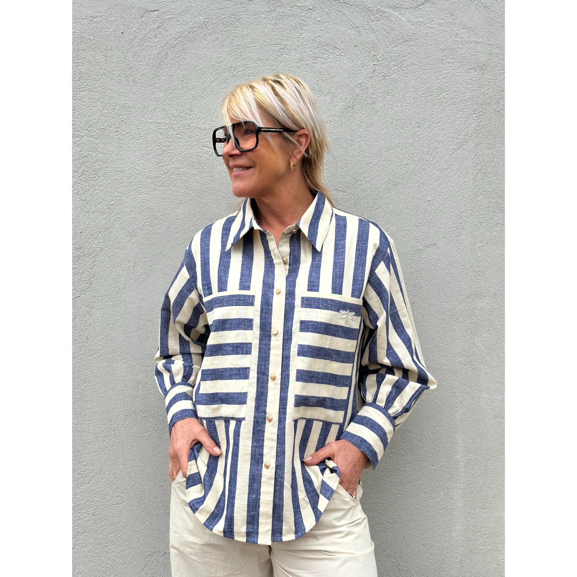 Gaspar Malmø Bluse Wide Stripe Blå Hvid