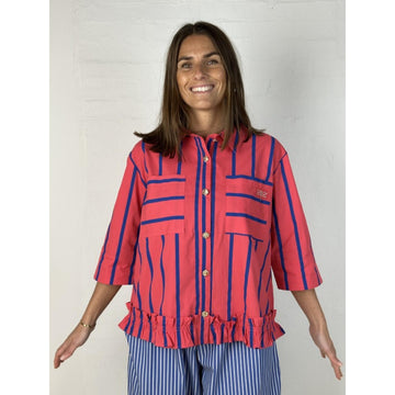 Gaspar Vigo Stripe Bluse Coral Blå