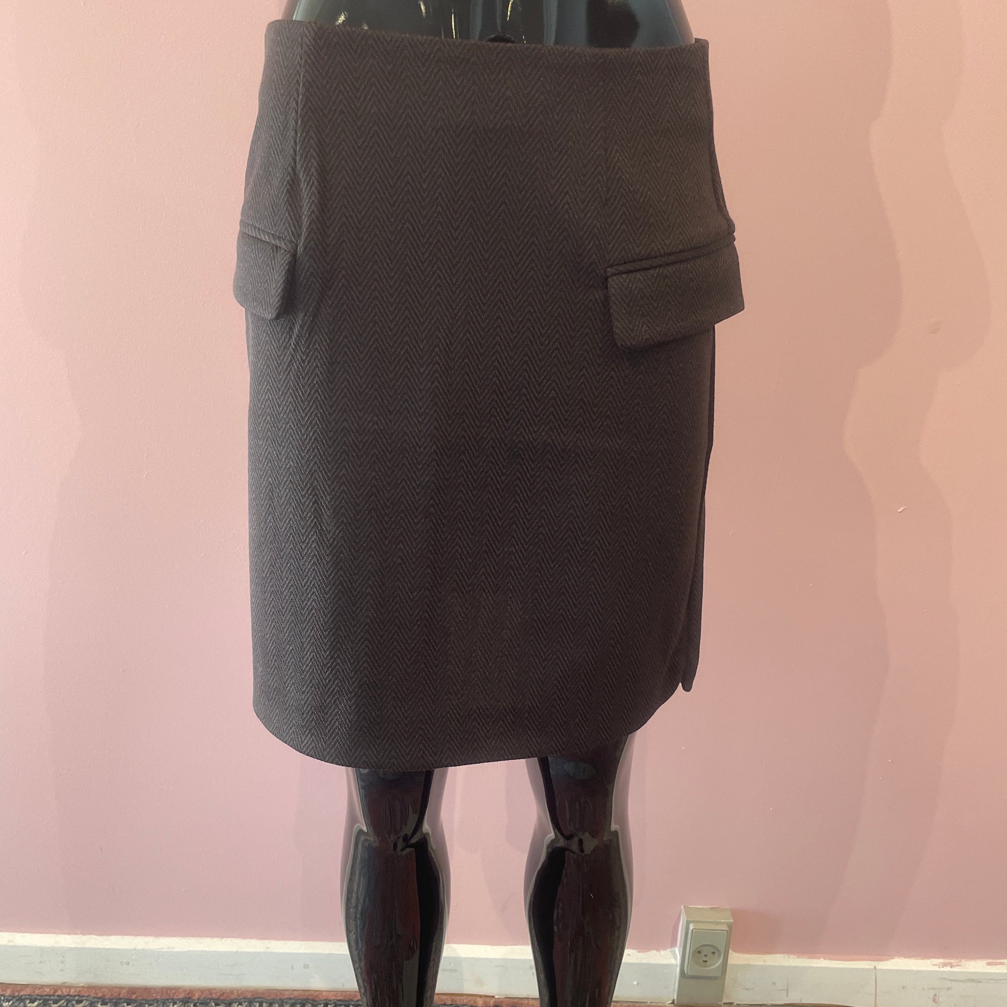ICHI Kate Jacquard Nederdel Kort Brun Sort