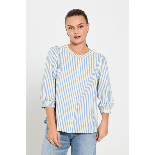 Freequent Aby Bluse Lyseblå Offwhite Stribet
