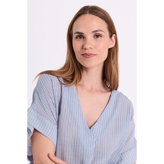 Freequent Soliva Bluse Lyseblå Offwhite Stribet