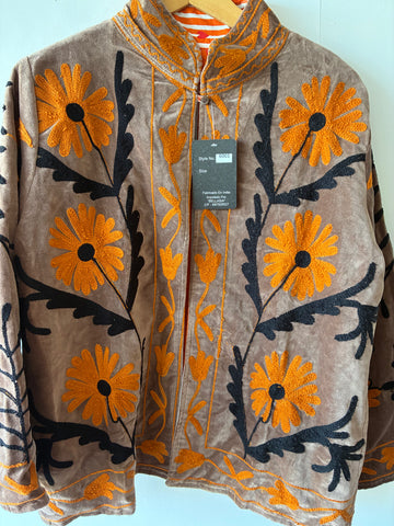 Unika Jakke Lys Brun M. Sort, Orange Og Orange Foer - ONE-SIZE (S-XL)
