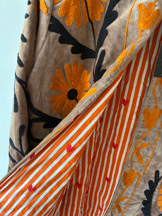 Unika Jakke Lys Brun M. Sort, Orange Og Orange Foer - ONE-SIZE (S-XL)