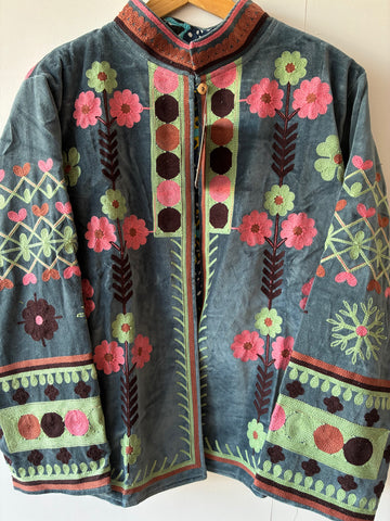 Unika jakke Blå-Grå M. Pink, Grøn, Brun, Bordeaux Og Blå Foer - ONE-SIZE (S-XL)