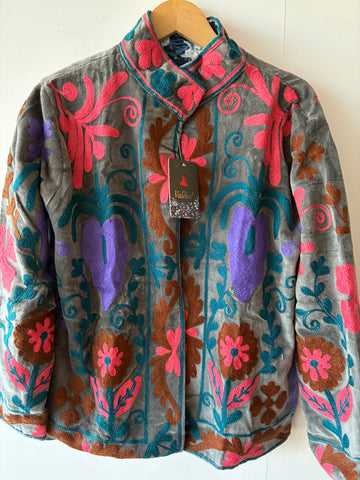 Unika Jakke Grå-Grøn M. Coral, Lilla, Brun, Grøn Og Blå Foer - ONE-SIZE (S-XL)