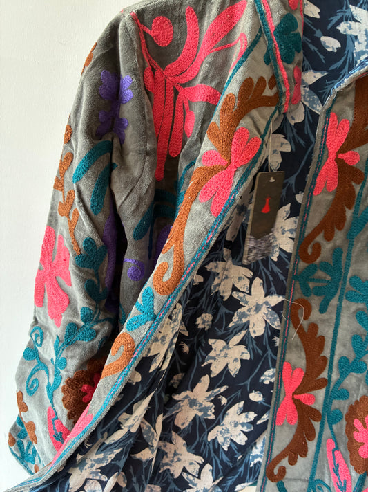 Unika Jakke Grå-Grøn M. Coral, Lilla, Brun, Grøn Og Blå Foer - ONE-SIZE (S-XL)