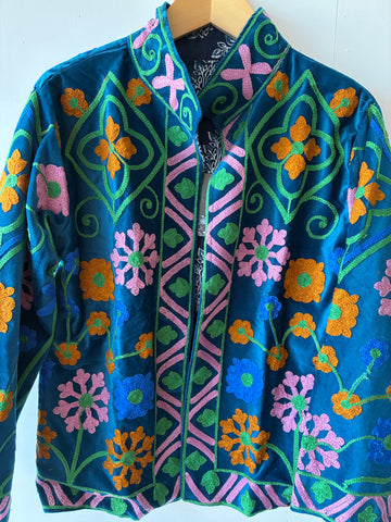 Unika Jakke Klar Blå M. Grøn, Pink, Orange Og Blå Foer - ONE-SIZE (S-XL)