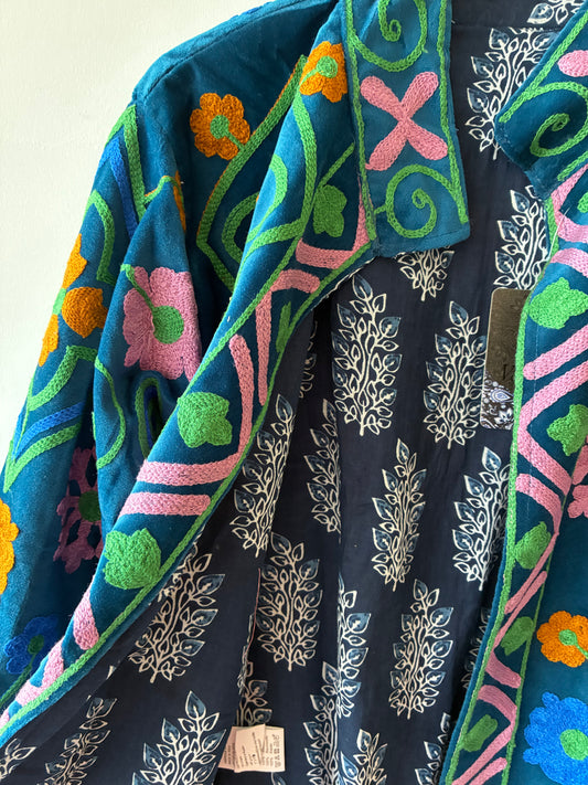 Unika Jakke Klar Blå M. Grøn, Pink, Orange Og Blå Foer - ONE-SIZE (S-XL)