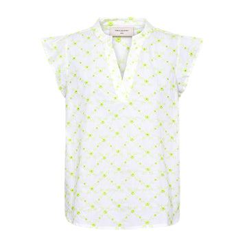 Freequent Alisa Bluse Hvid M. Neon Grøn