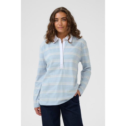 Culture Bejse Polo Sweatshirt Lyseblå Hvid Stribet