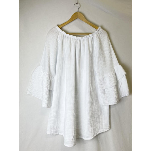 Italy Style Bluse Bomuld M. Flæseærme Hvid