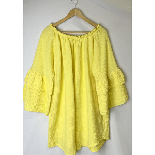 Italy Style Bluse Bomuld M. Flæse Ærme Gul