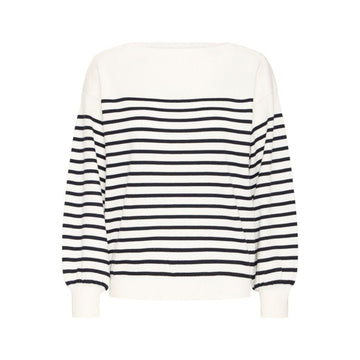 ICHI Luls Boat Neck Strik Hvid Blå Stripe