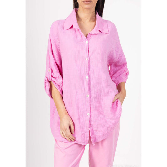 Italy Style Skjorte Bomuld Lys Pink
