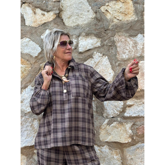 Gaspar Costamano Check Bluse Brown