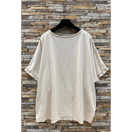 Italy Style Oversize T-Shirt M. Print Beige