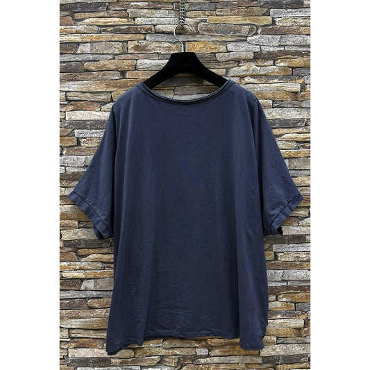 Italy Style Oversize T-Shirt M. Tryk Mørkeblå