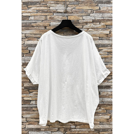 Italy Style Oversize T-Shirt M. Print Hvid