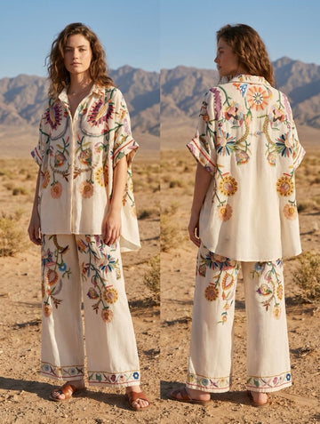 Italy Style Oversize Mønstret Bluse