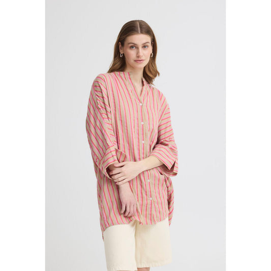 ICHI Foxa Bluse Stribet Sand, Rød, Pink Stribet.