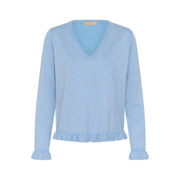 Culture Clare Annemarie Frill V-Neck Lyseblå Melange
