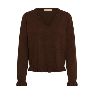 Culture Clare Annemarie Frill V-Neck Coffee Bean Melange
