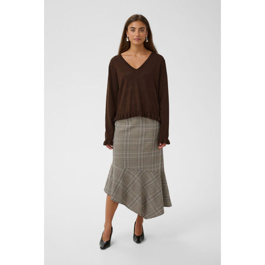 Culture Clare Annemarie Frill V-Neck Coffee Bean Melange