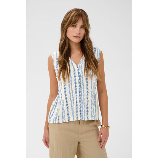 Culture Hollie Bluse Top Blå Hvid Mix