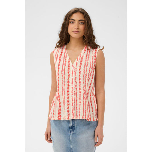 Culture Hollie Bluse Top Coral Hvid Mix