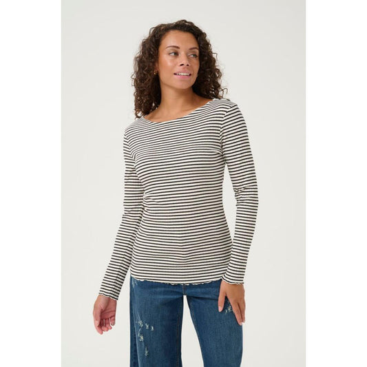 Culture Dolly LS T-Shirt Offwhite Sort Stribet