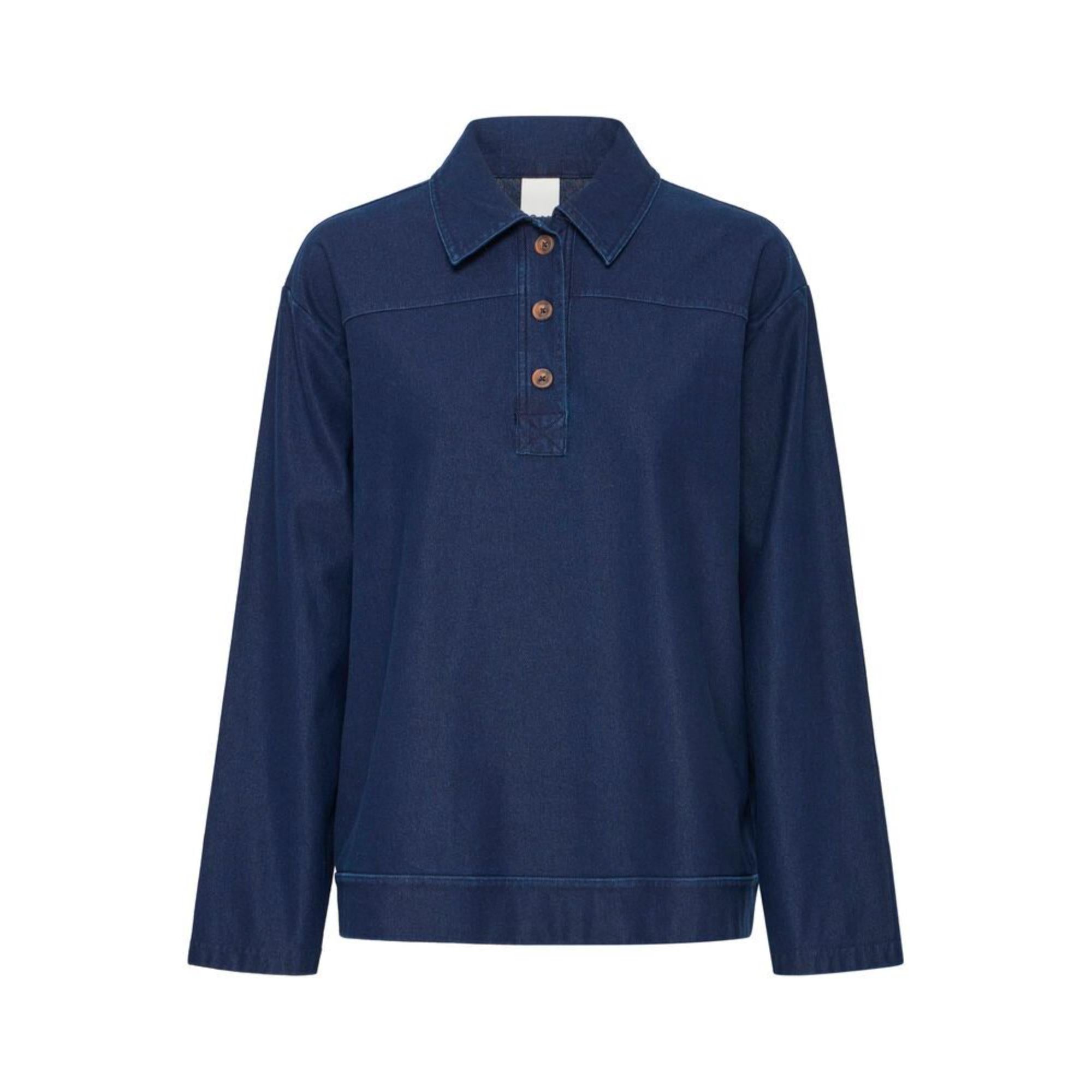 ICHI Kate Denim Bluse Dark Blue