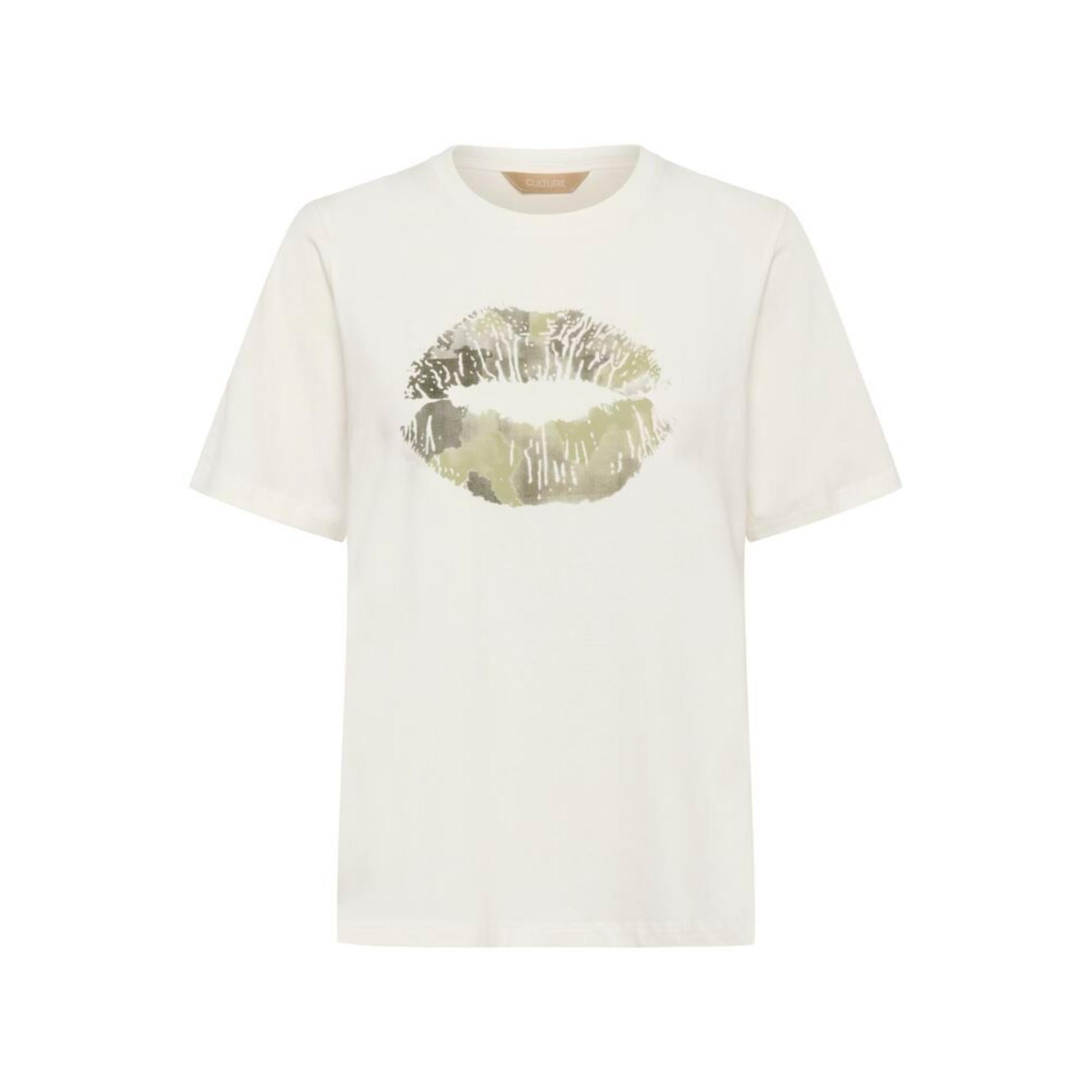 Culture Noali Gith T-Shirt Offwhite M. Grøn Tryk