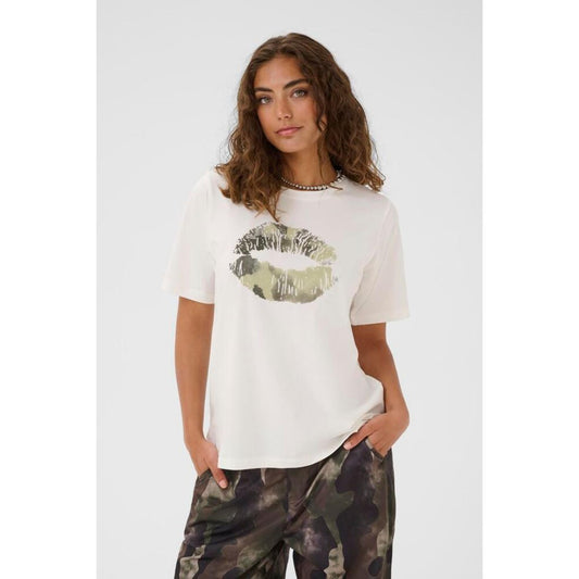 Culture Noali Gith T-Shirt Offwhite M. Grøn Tryk