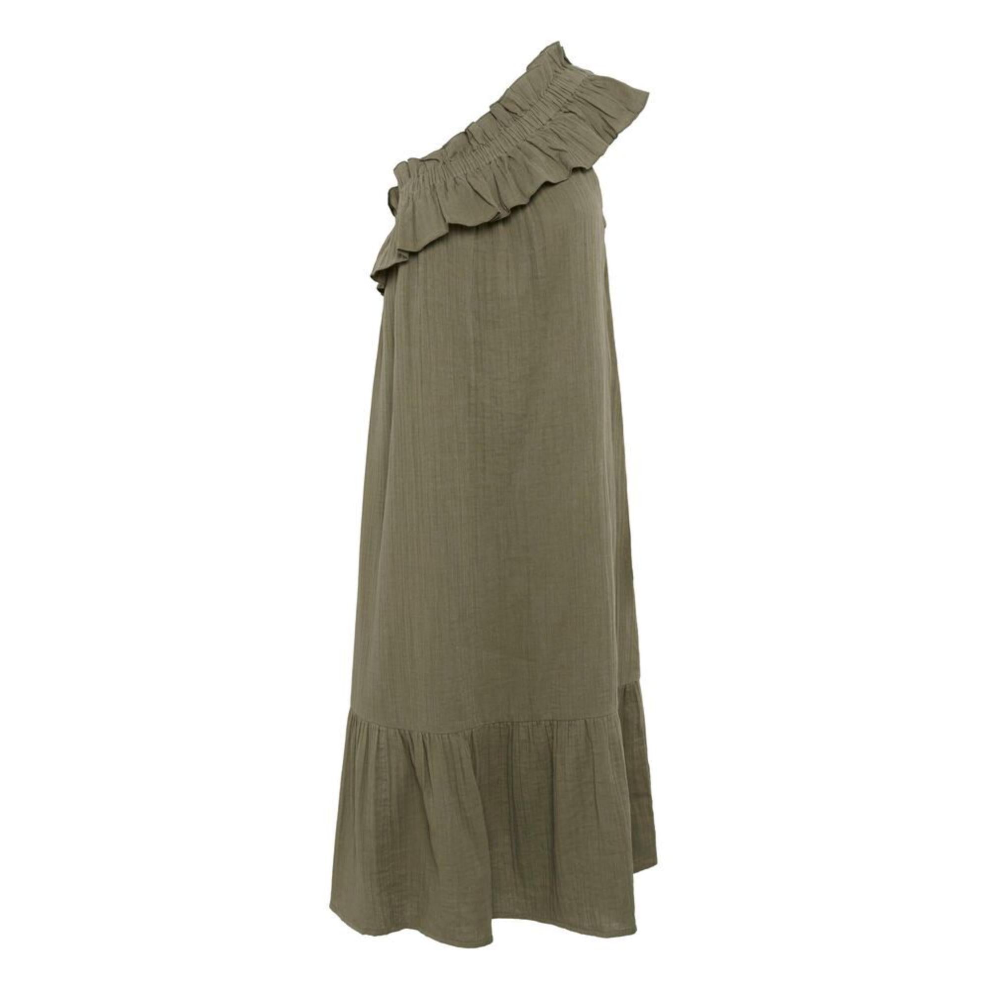 Culture Elina One Shoulder Kjole Dusky Green