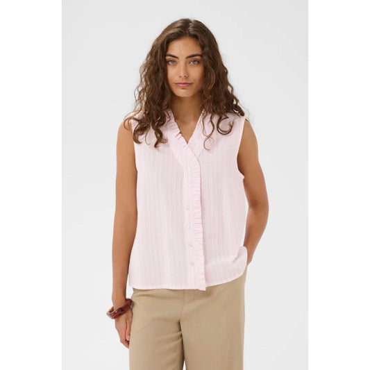 Culture Jilana Bluse Top Hvid Pink Stribet