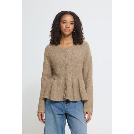 ICHI Kamara Strik Cardigan Fungi Brown