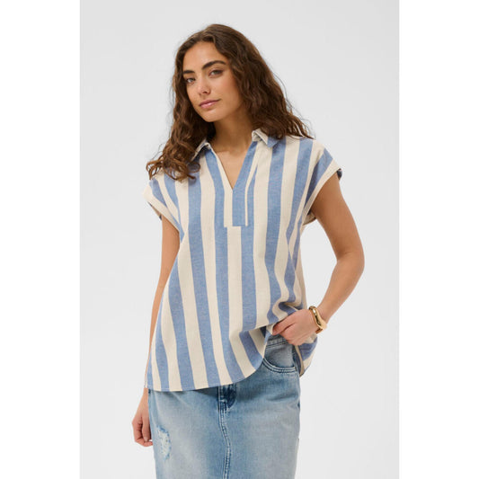 Culture Kapina Bluse Lyseblå Offwhite Stribet